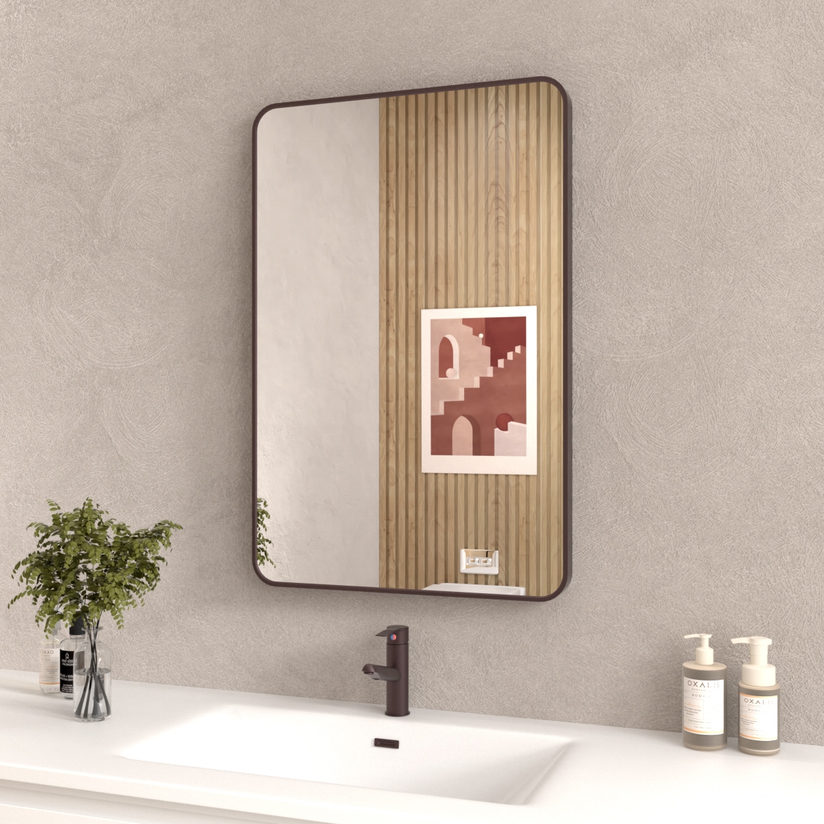 24x36 In. Aluminum Framed Rounded Rectangle Bathroom Wall Mirror, Oil Rubbed Bronze Bathroom Vanity Mirror Farmhouse, Anti-Rust, Tempered Glass Mirrors, Hangs Horizontally Or Vertically_voghion.com